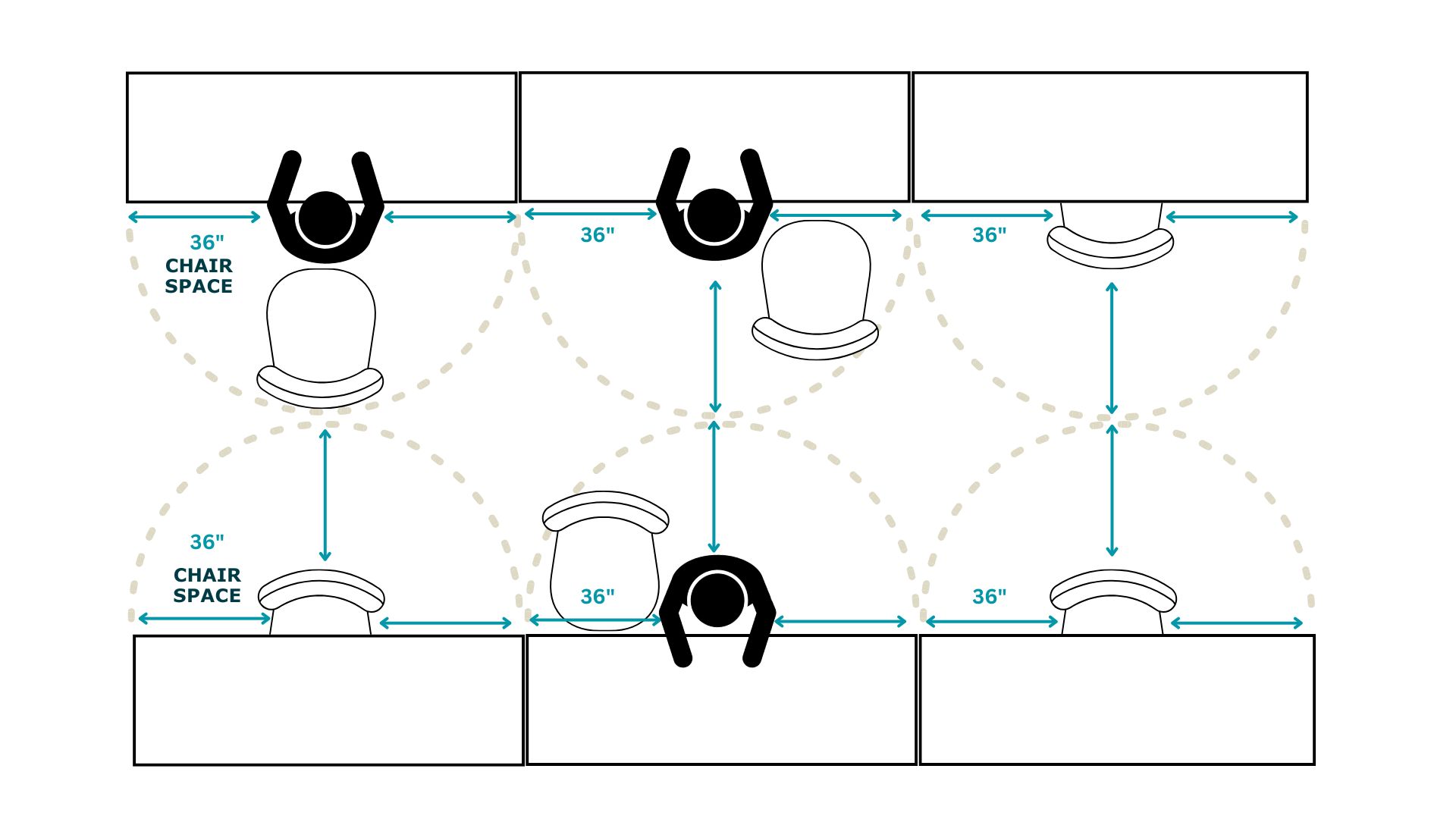 team workstations and cubicles spatial clearance diagram for standing desks